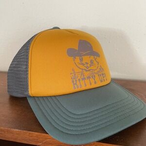 Kitty Up Cat Cowboy Cowgirl Yellow & Green Trucker Hat LEGACY 1992 Color Block